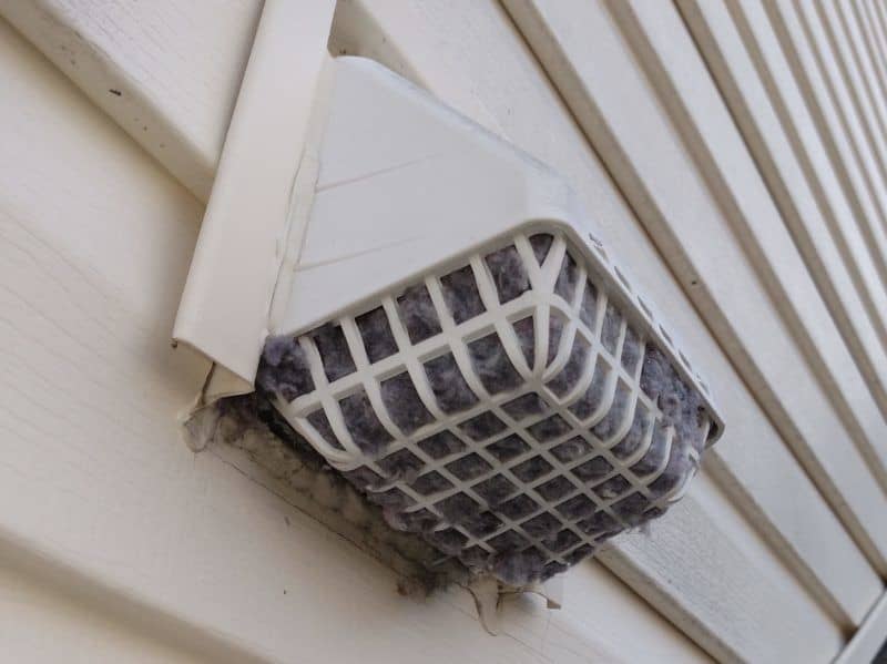 Picture of a clogged plastic screen on a dryer vent cover in Middletown, MD