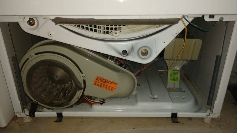 Picture of a dryer with the door removed. This is showing it after it has been cleaned. This was from a dryer vent cleaning job in Germantown MD.