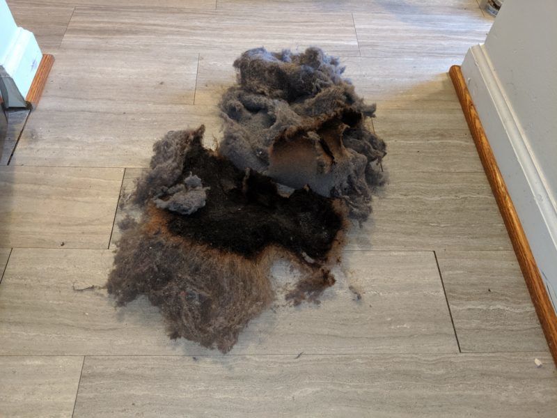 Picture of charred lint removed from inside a dryer. This was from a dryer vent cleaning job in Hagerstown, MD.