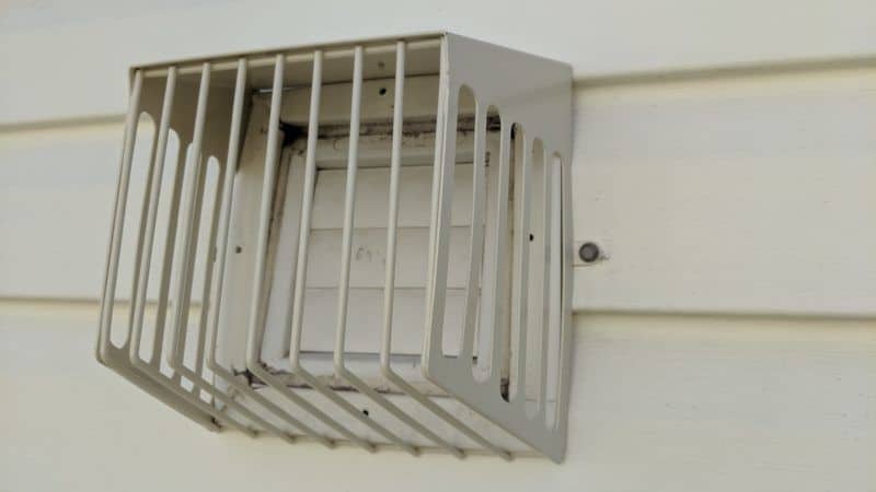 Picture of a Defender brand bird guard on a dryer vent. This was from a bird guard installation in Gaithersburg, MD.