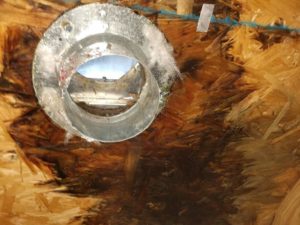 Picture of dryer vent roof penetration and wet sheathing in Hagerstown, MD