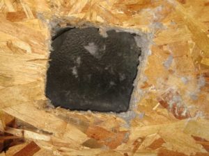 Picture of a dryer vent roof penetration in Walkersville, MD cut too small