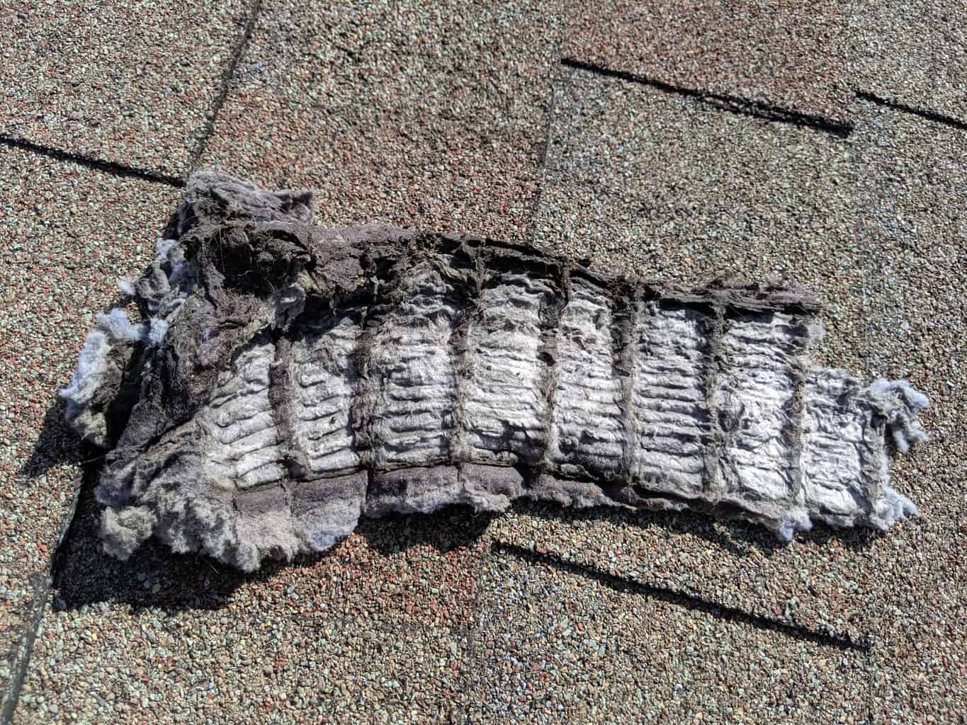 Picture of a Mat of lint removed from a clogged dryer vent roof cover in Frederick, MD