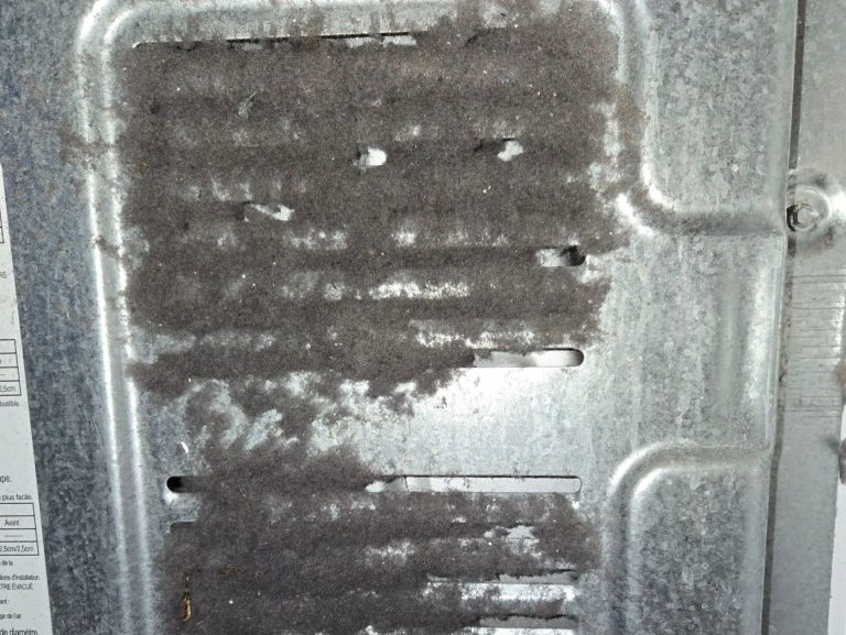 Picture of dryer intake vents covered in lint. Dryer cleaning was necessary to prevent a dryer fire.